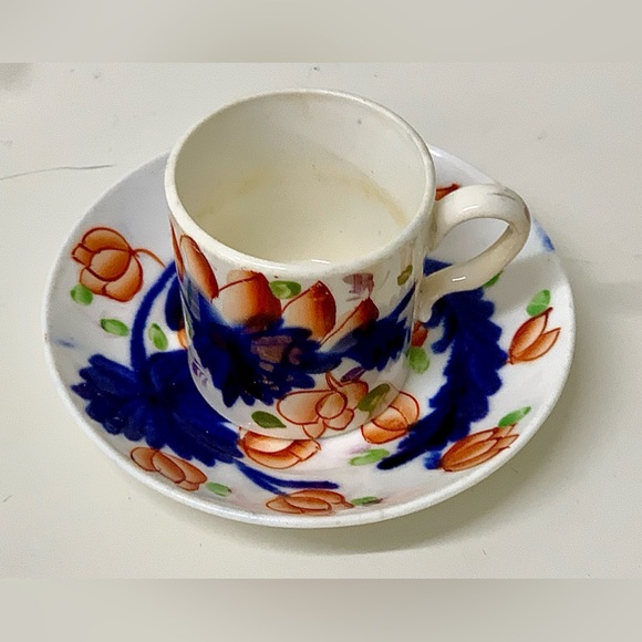 19th Century Antique Gaudy Welsh Grape Pattern Miniature Child’s Mug & Saucer - Picture 3 of 12